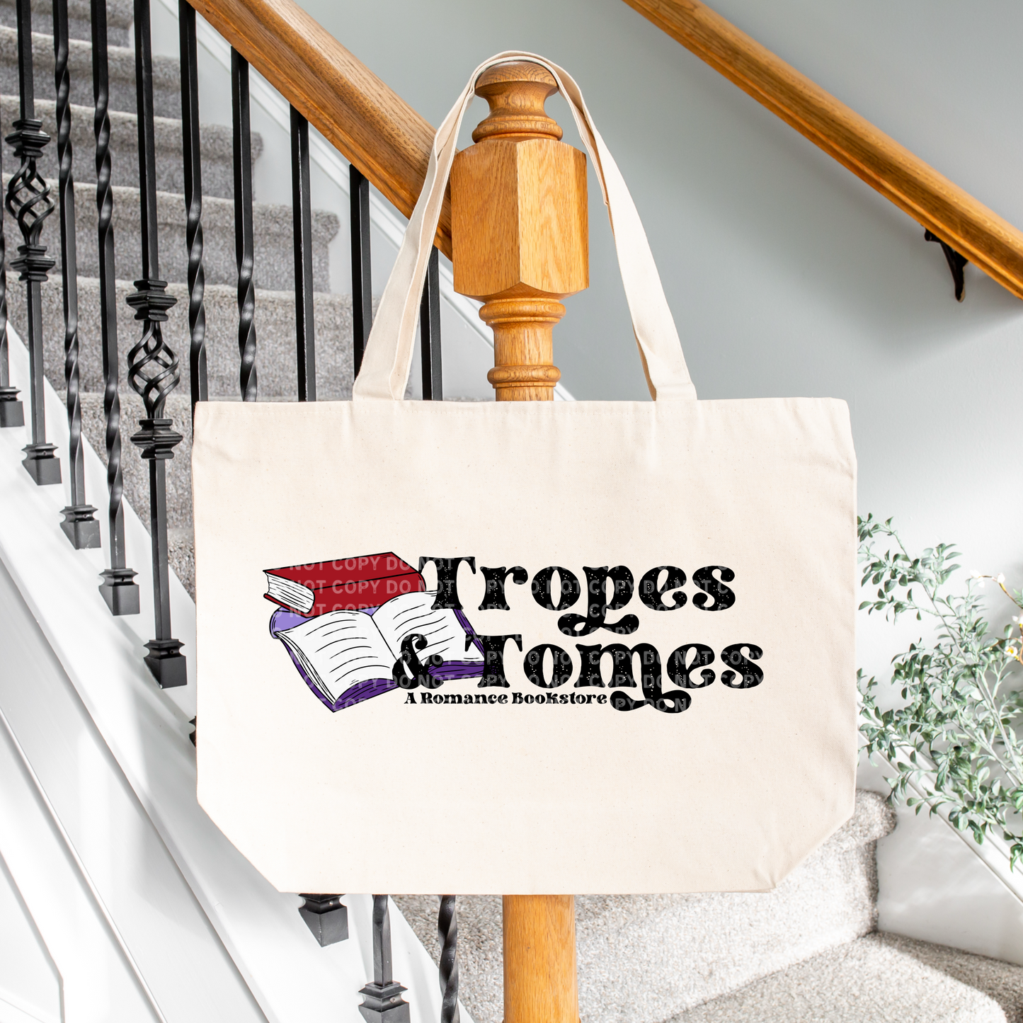Tropes and Tomes Large Zippered Tote Bag