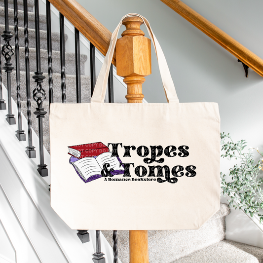 Tropes and Tomes Large Zippered Tote Bag