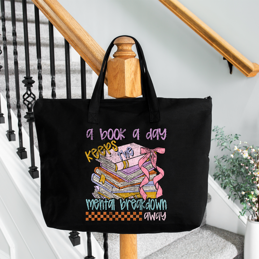 A Book A Day - Large Zippered Tote Bag