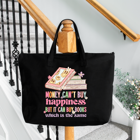 Money Can't Buy Happiness - Large Zippered Tote Bag